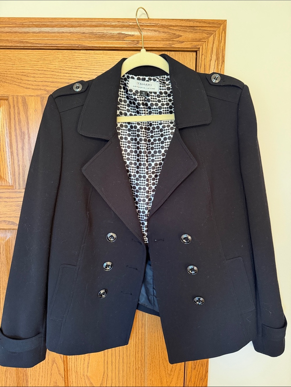 Tahari Black Double-Breasted Short Peacoat
